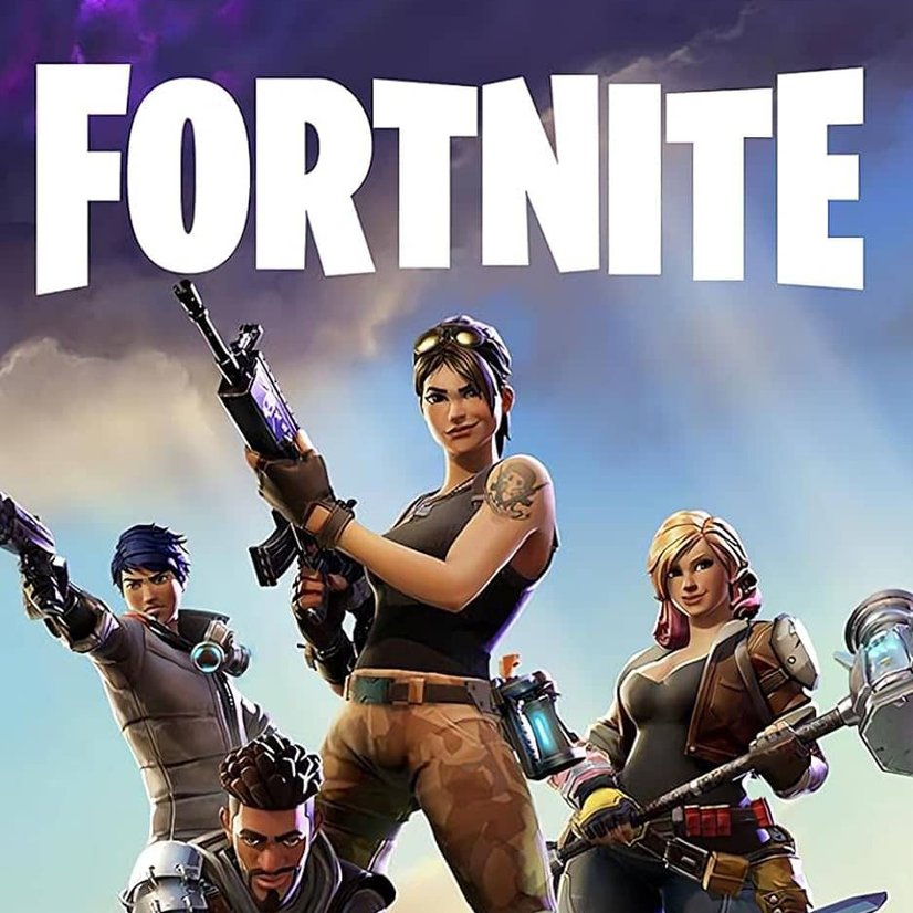 Fortnite video game promotional poster with four characters